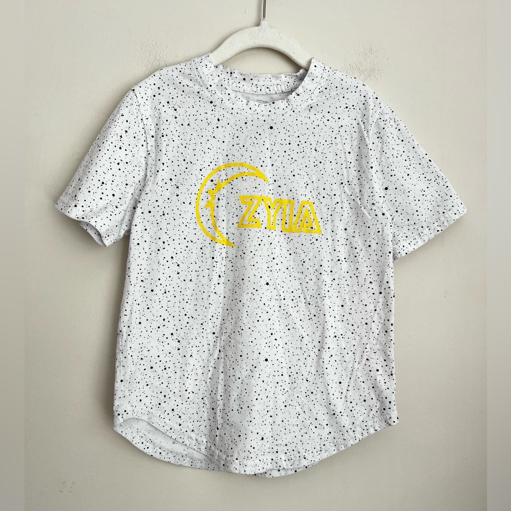 Zyia active girls short sleeve white tee shirt yellow print logo 6-7